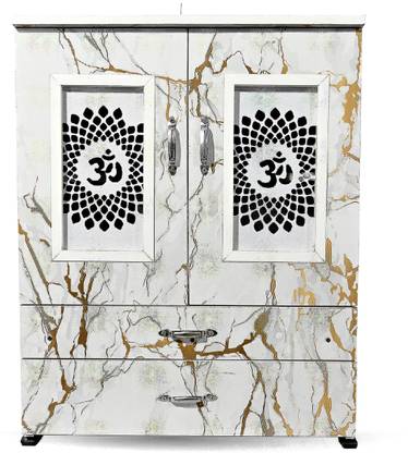 MARECARA WOODS “MARECARA Divine White Mandir – LED Light & Door | Marble Finish Engineered Wood Home Temple