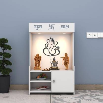 Das MINIDEVLOK Compact MDF Pooja Mandir for Home | Temple with Drawer & Bell Design Engineered Wood Home Temple