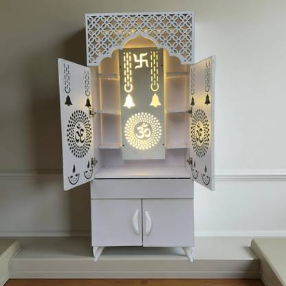 Matterhorn Pooja Mandir | LED Backlit Large Size Temple with Storage for Home & Office Engineered Wood Home Temple