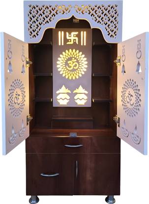 The Wooden Factory Prime Home Temple/Pooja Unit/Home Mandir/LED Light Engineered Wood Home Temple