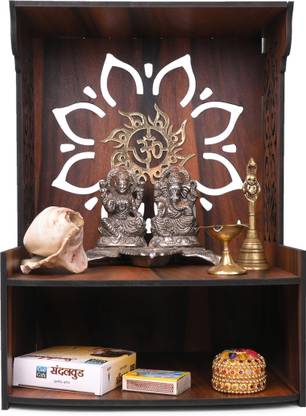 Gojeeva Premium Om Carved Pattern Devghar, Set-Top Box Stand Wooden Mandir Temple Engineered Wood Home Temple
