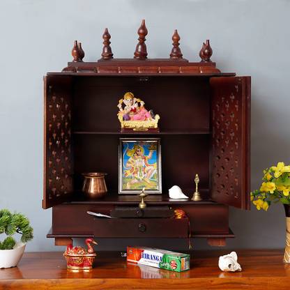 Bhumika (Mandir) Temple for Home Pooja, Aarti Door & Drawer Solid Wood Home Temple