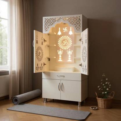 Old Wolf Furniture Temple/Pooja Unit/Mandir With Led Light Engineered Wood Home Temple