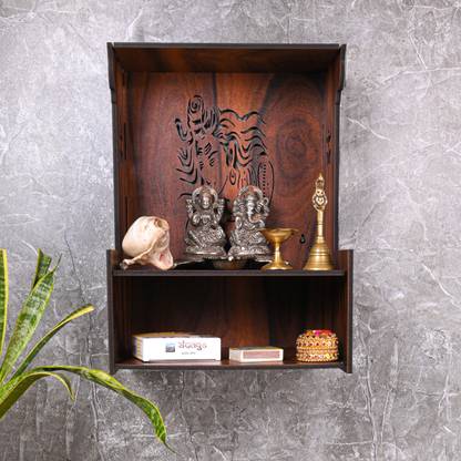 TrendyHouse Premium Wooden Shiv Ji Carved Pattern Devghar, Set-Top Box Stand Mandir Temple Engineered Wood Home Temple