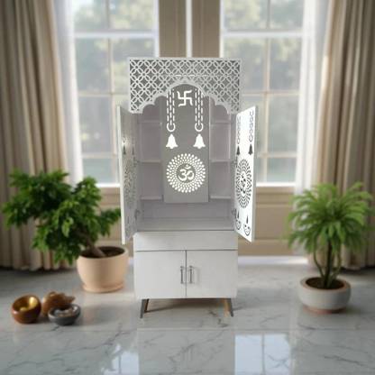 Matterhorn Divine Dwelling Pooja Mandir|Temple for Home & Office with Led Back Light Engineered Wood Home Temple