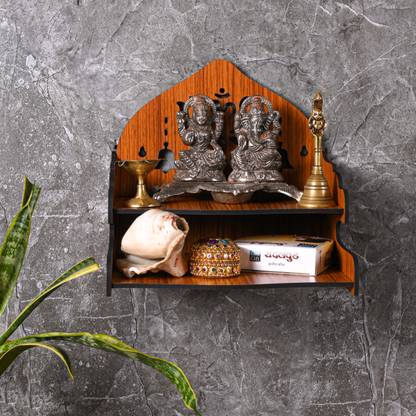 TrendyHouse Premium Wooden Kamal Om Carved Pattern Devghar Mandir Temple Engineered Wood Home Temple