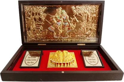 BRASS BLESSING Gold Plated Lord RADHE SHYAM Pocket Temple - An Unique OFFICE (1765) Metal Home Temple