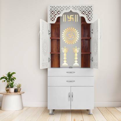 Old Wolf Furniture Wooden Temple For Home Pooja Mandir: Big-Sized Temple For Home With LED Light Engineered Wood Home Temple