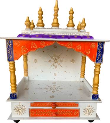ma art and craft wooden temple Pooja mandir Designs 2 feet drawer and shelf open temple Solid Wood Home Temple