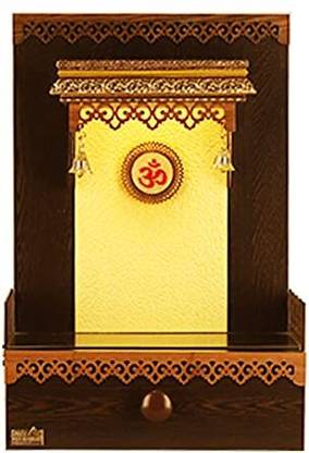 CREATA IMPEX Modern Home Temple Wooden with Textured Back Panel & LED Light for Temple Engineered Wood Home Temple