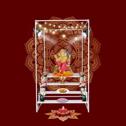 CONEX Metal Mandap Stand for Pooja (Accessories Not Included) Metal Home Temple