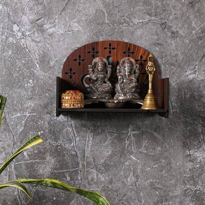 Zuper Premium Wooden Unique Carved Pattern Devghar, Set-Top Box Stand Mandir Temple Engineered Wood Home Temple