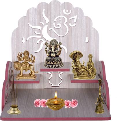 LAKHAJI Beautiful MDF Wooden Temple, Home Temple, Pooja Mandir, Wall Hanging and Table Top Home Mandir Temple, Home Decor Beautiful Wooden Temple with Stylish Om Design, (28*26*28 cm) Engineered Wood Home Temple