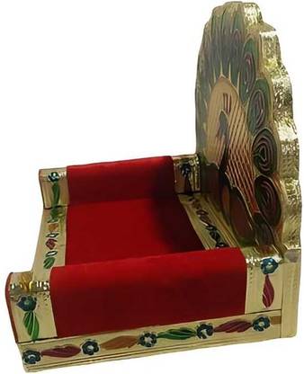 jaisakshi Handicraft Wooden Meenakari Peacock Design Laddu Gopal Singhasan |Golden|Size 1 Solid Wood Home Temple