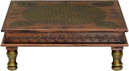 Medieval Arts Wooden Handpainted Copper Finish Chowki Solid Wood Home Temple