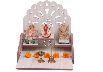 Cutout Design Engineered Wood Home Temple (Y5, Black Tempal) Solid Wood Home Temple