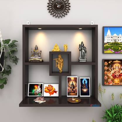 ANIKAA Shelly LED Light Temple Shelf Mandir for Home Engineered Wood Home Temple