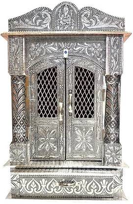 BALVEER ENTERPRISES Office mandir Aluminium & Copper Oxidized small temple Size L-10*B-6*H-16 inch Solid Wood Home Temple