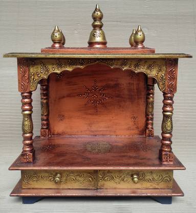 ma art and craft Pooja Temple Designs 2 feet pooja mandir double drawer and open temple Solid Wood Home Temple