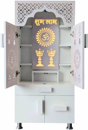 Old Wolf Furniture White Wooden Temple With LED Light (H: 4 Ft. 3 In., W: 2 Ft., D: 1 Ft. 1 In.) Engineered Wood Home Temple