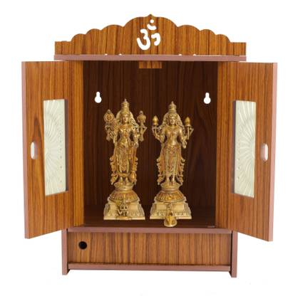 Pegrim Wooden Door Temple Beautiful Plywood Mandir Pooja Room Home Decor Office OR Home MDF Wooden Door Temple with Acrylic Carved Design for Home & Office Decor Engineered Wood, Solid Wood Home Temple