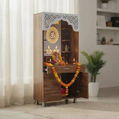 Old Wolf Furniture Brown Wooden Temple With Light | Engineered Wood Home Temple