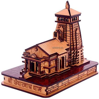 GODHEAD Wooden Kedarnath Souvenir Temple , Wooden Beautiful Work Kedarnath Temple Decorative Showpiece  -  13 cm