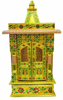 RS HANDICRAFT AND MARBLES Golden meenakari 10*6 mandir Solid Wood Home Temple