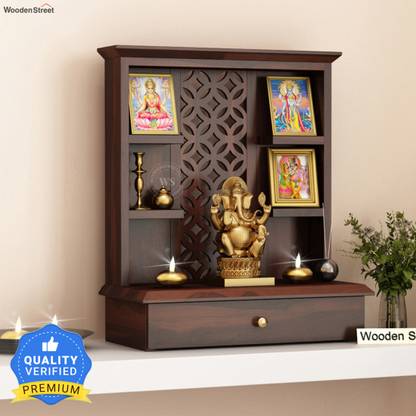 Wooden Street Ivara Wooden Temple/Home mandir/Pooja Stand/Mandir With Drawer Solid Wood Home Temple
