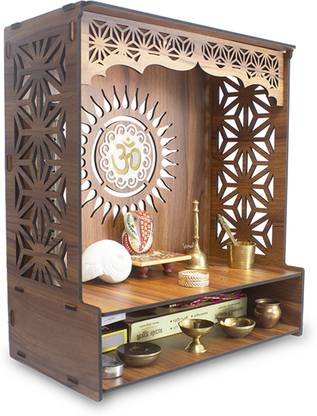 Heartily™ SHREE Pooja Mandir Temple Home Office with LED Light H- 18 L- 16 W -8.75 In Engineered Wood Home Temple
