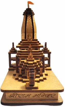 Elecsera Ram Mandir Model with led light 3d Wooden Temple Engineered Wood Home Temple