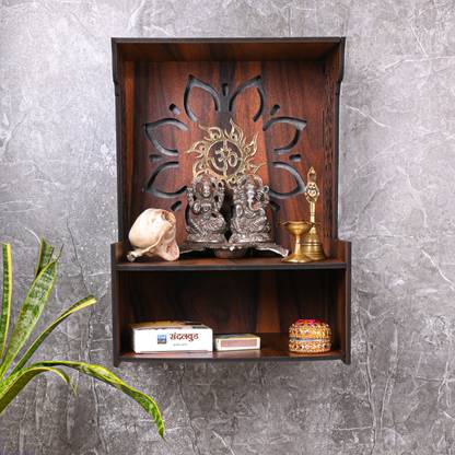 TrendyHouse Premium Wooden Om Carved Pattern Devghar, Set-Top Box Stand Mandir Temple Engineered Wood Home Temple