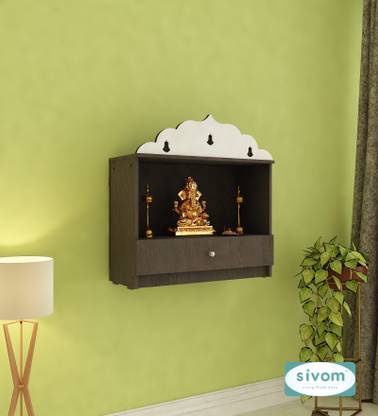 SIVOM Prime Home Temple/Small Pooja Unit With Drawer/Small Home Mandir With Drawer/ Engineered Wood Home Temple