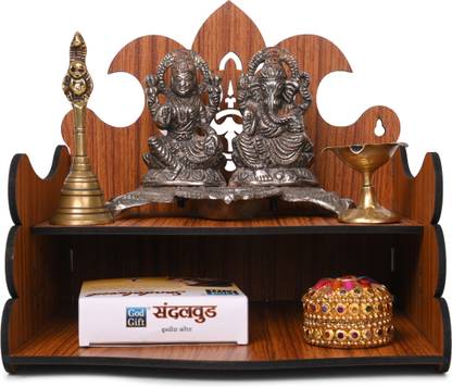 Gojeeva Premium Shiv ji Carved Pattern Devghar, Set-Top Box Stand Wooden Mandir Temple Engineered Wood Home Temple