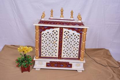 Murfi Mandir Arti Temple For Home Office with LED Lights Effect Solid Wood Home Temple