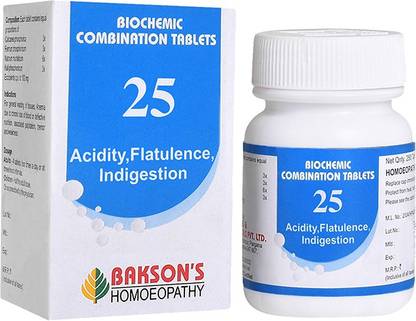 Bakson's Homoeopathy Biochemic Combination Tablets # 25 (Acidity, Flatulence, Indigestion) Tablets
