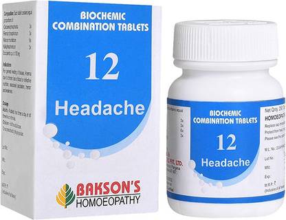 Bakson's Homoeopathy Biochemic Combination Tablets # 12 (Headache) Tablets
