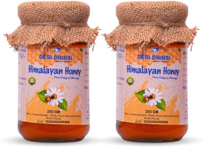 DESI DHINSI Pure Natural, Organic Himalayan Honey, Raw & Unprocessed - Pack of 2 (250g Each)