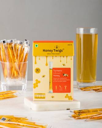 HONEY TWIGS Turmeric & Black Pepper Honey Combo Sachets, 240gms (30 Single Serves - 8g Each)