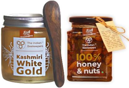 The Indian Beekeepers Kashmiri White Honey, Pure White Gold, (365 g) + 100% Honey & Nuts