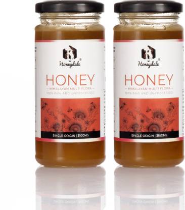 honey dale 100% Unifloral Raw Pure Honey | Himalayan Multi Flora310 gm | Pack of 2 Bottles