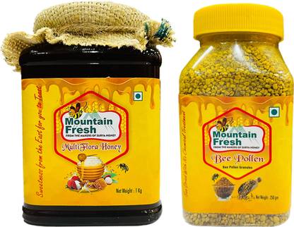 Mountain Fresh Honey Natural Multi Flora 1KG & Bee Pollen Honey 250G, No Additives No Added Sugar