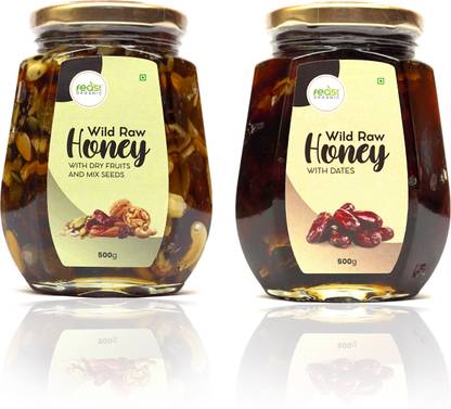 Feast Organic Wild Raw Honey with Dry Fruits - Mix Seeds & With Dates Combo | Pure & Natural