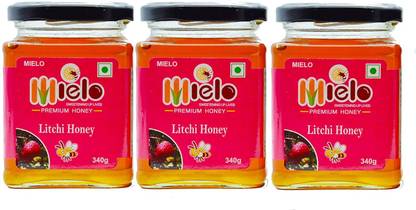mielo Honey 1 kg, Natural Litchi Flavour Pure Unprocessed Honey - Combo Pack of 3