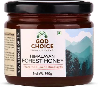 God Choice Organic Farms Pure Honey 360 GM (Himalayan Forest) | Raw & Unpasteurized Organic Honey