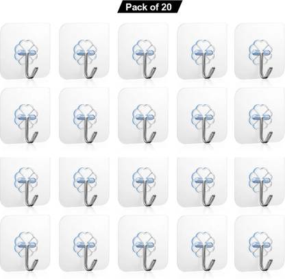 arritam Strong Adhesive wall Hooks for Hanging 10KGMax 20 (Pack of 20) Hook 20