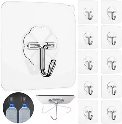 ESTREET Self Adhesive Stick On Hook Without Drill Sticker Hanger Wall Pin Plastic Hook 10