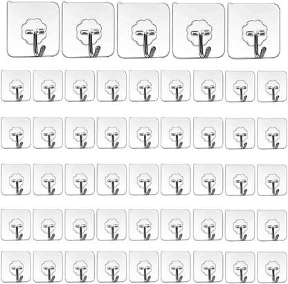 XBEY Adhesive Plastic Wall Hooks Hangers for Hanging Robe, Coat, Towel, Keys, Bags Hook 50