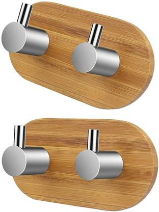 HEXONIQ Self Adhesive Wooden Sticky Hooks for Robe, Bath Towel, Key, Purse Hook 4