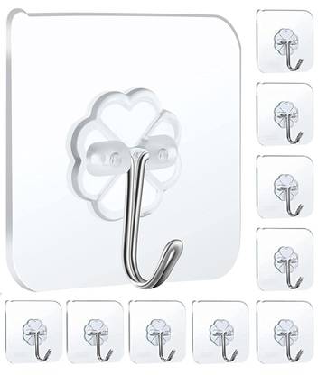 JIALTO Adhesive Plastic Wall Hooks Hangers for Hanging Robe, Coat, Towel, Keys, Bags Hook 10